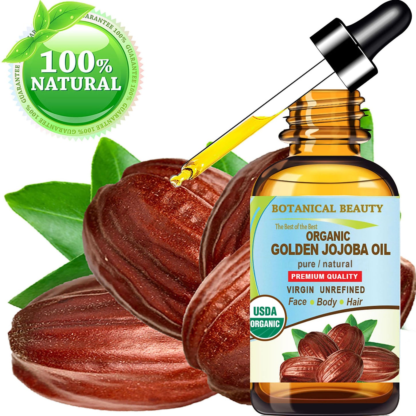 Botanical Beauty Organic JOJOBA OIL 100% Pure Natural VIRGIN UNREFINED Cold-Pressed Carrier Oil 0.5 Fl oz 15 ml for Face, Skin, Body, Hair, Lip