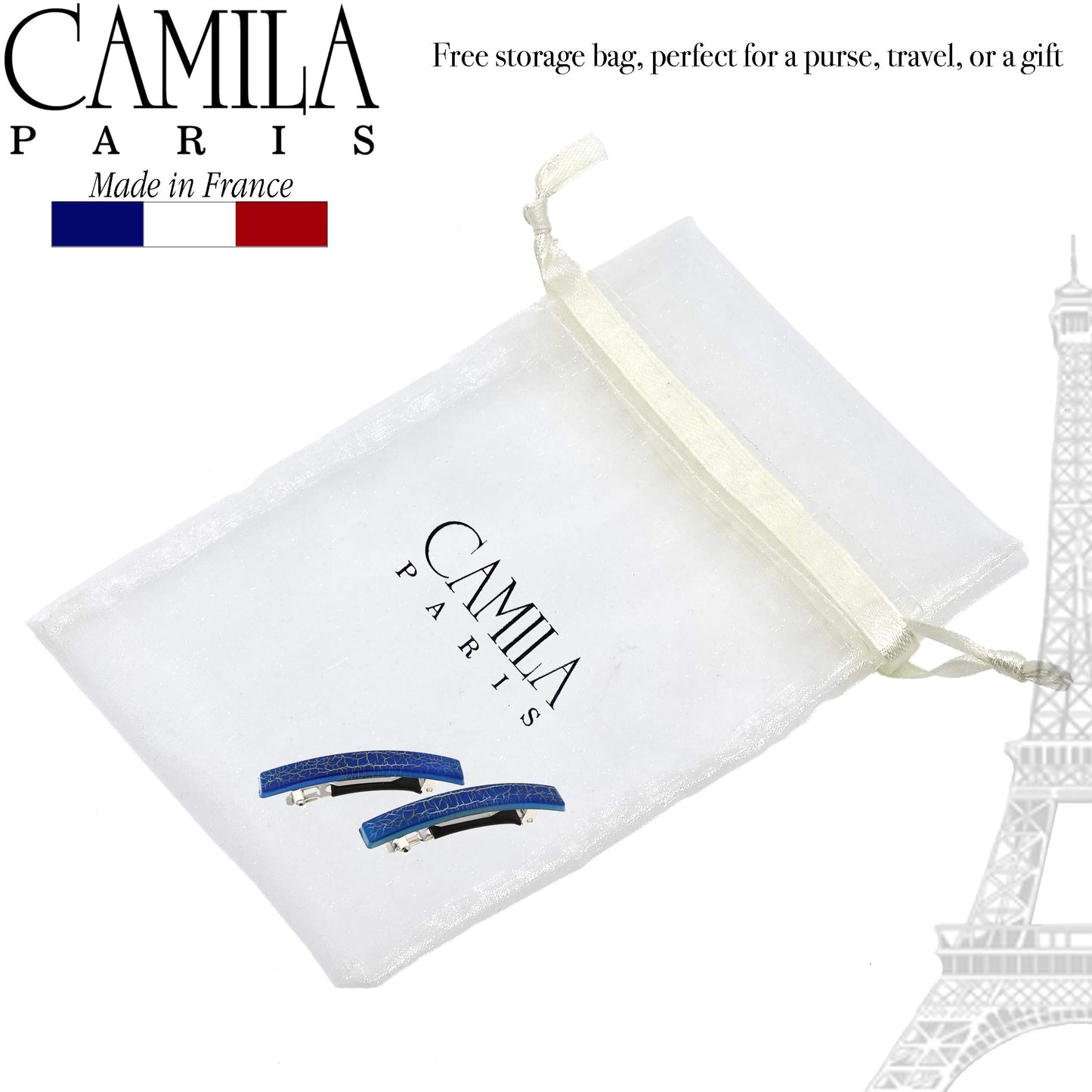 Camila Paris CP2956 French Hair Barrette Clip for Girls, Set of 2 Rubberized Metal Clasp Strong Hold Grip Hair Clips for Women, No Slip and Durable