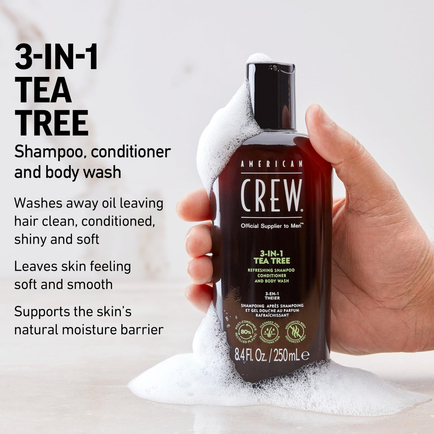 American Crew Shampoo, Conditioner & Body Wash for Men, 3-in-1, Tea Tree Scent, 33.8 Fl Oz Beauty and Personal Care AMERICAN CREW