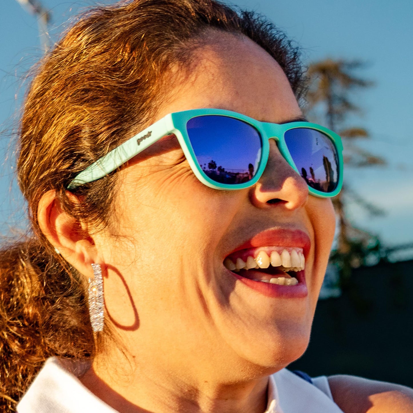 goodr Electric Dinotopia Carnival Polarized Sunglasses, Medium Sized (OG), Light Teal Solid Frames with Purple Mirrored Reflective Lens, UV400