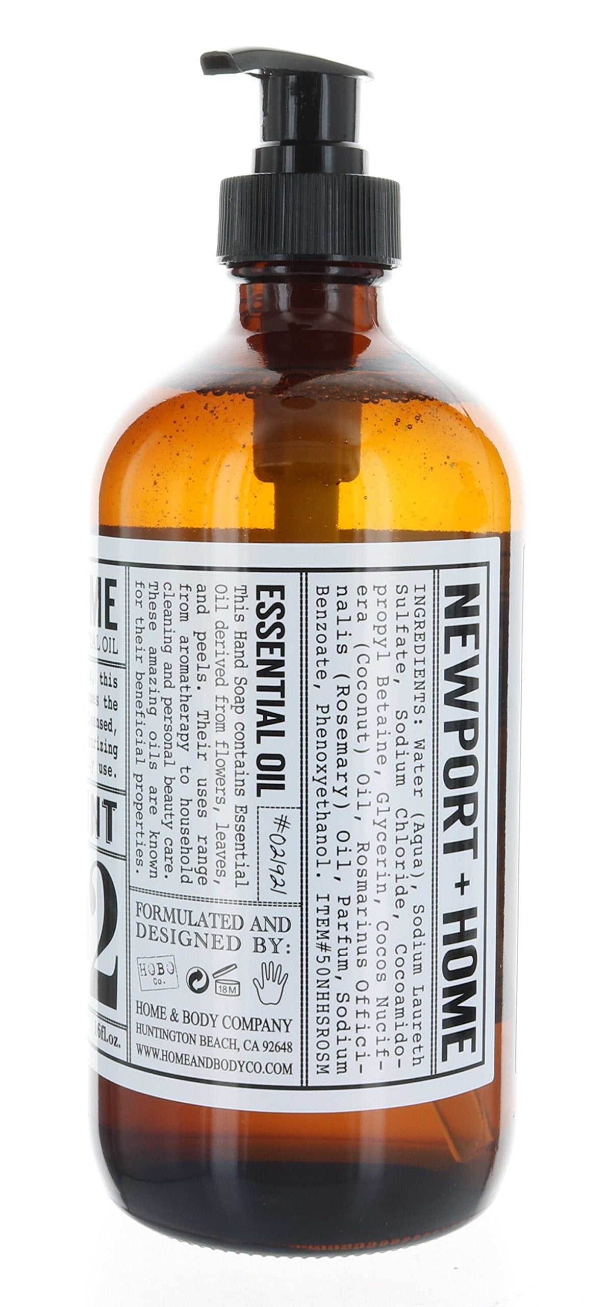 2 Bottles, Newport + Home Hand Soap, Rosemary Mint 16 oz, Infused w/Coconut Oil & Essential Oil by Home and Body Co