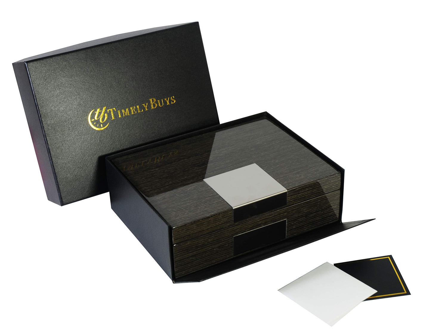 Grey Ginko Lacquered Wood Watch Cufflink Case & Ring Storage Organizer Men's Jewelry Box Father's Day