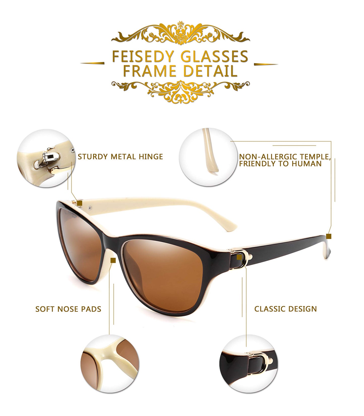FEISEDY Women Vintage Polarized Sunglasses Lady Elegant Cateye Sun Glasses B2476