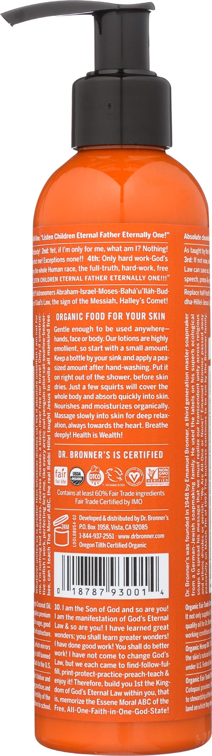 Dr Bronners Orange Lavender Organic Lotion, 8 Ounce -- 6 per case.