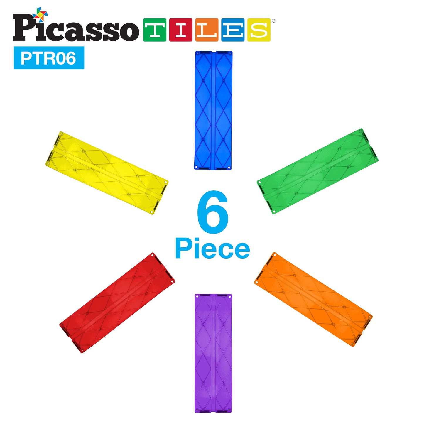 PicassoTiles 6pc Magnetic Race Track Ramp Set – STEM Magnet Tile Accessories for Kids Construction Playset, Educational Toy PTR06