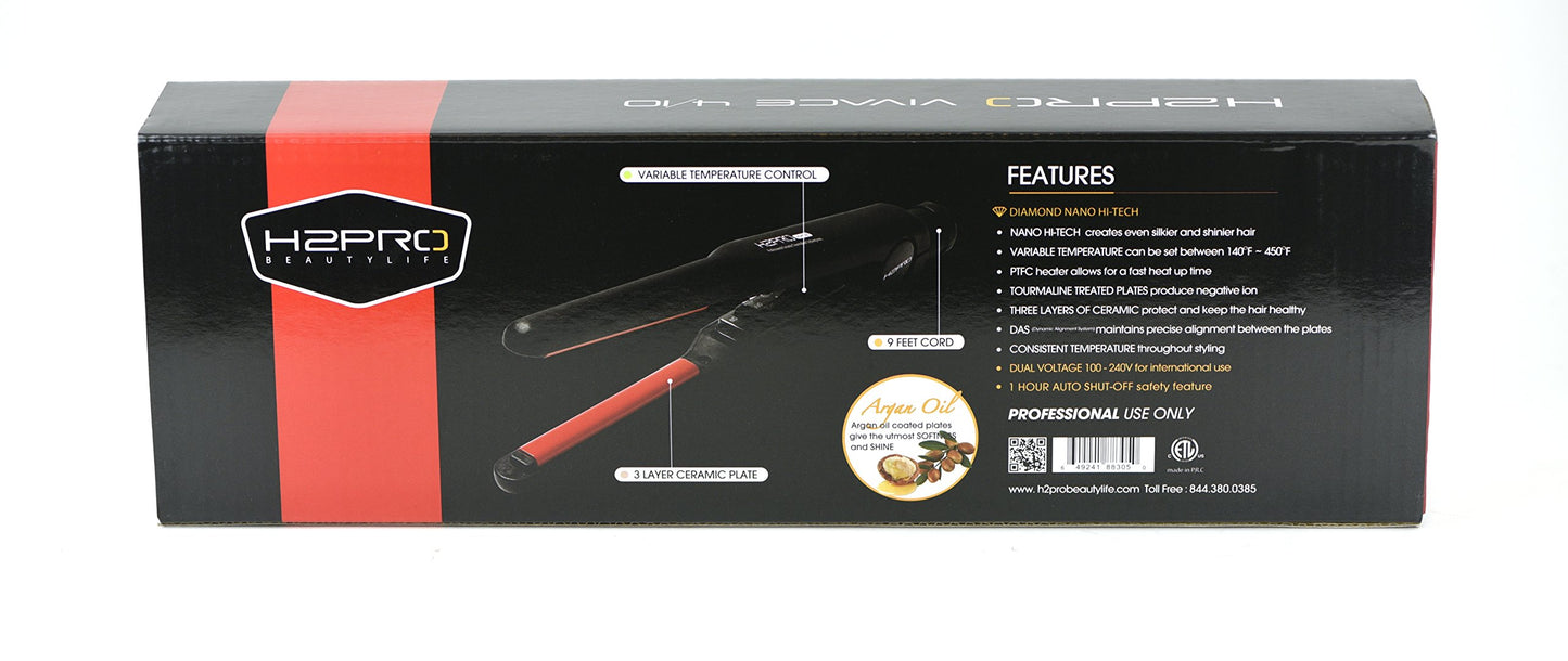 H2Pro Beauty Vivace Argan Oil Coated Plates Professional Ceramic Hair Iron Straightener Styling Iron 4/10 inch
