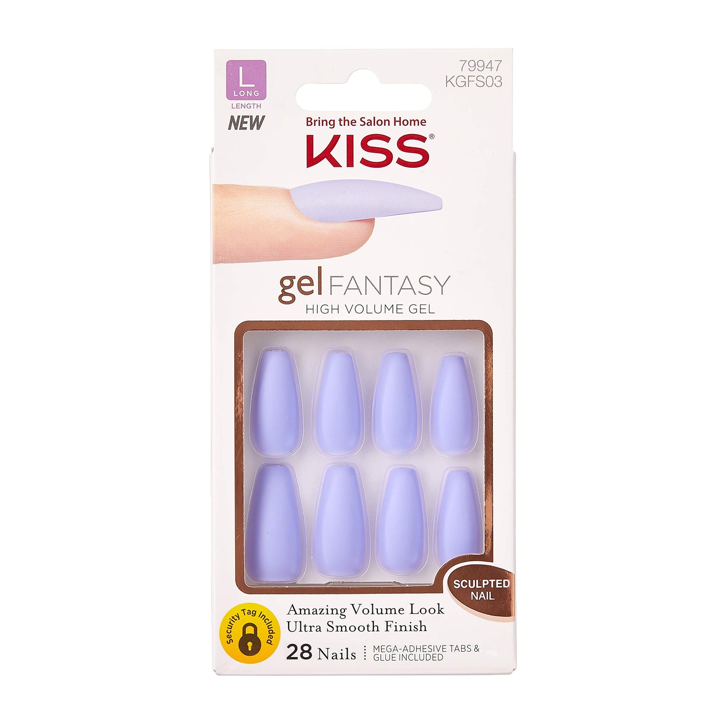 KISS Gel Fantasy Ready-to-Wear Press-On Sculpted Gel Nails, “Night After”, Long, Purple, High Arch Nail Kit with Pink Nail Glue, Manicure Stick, Mini