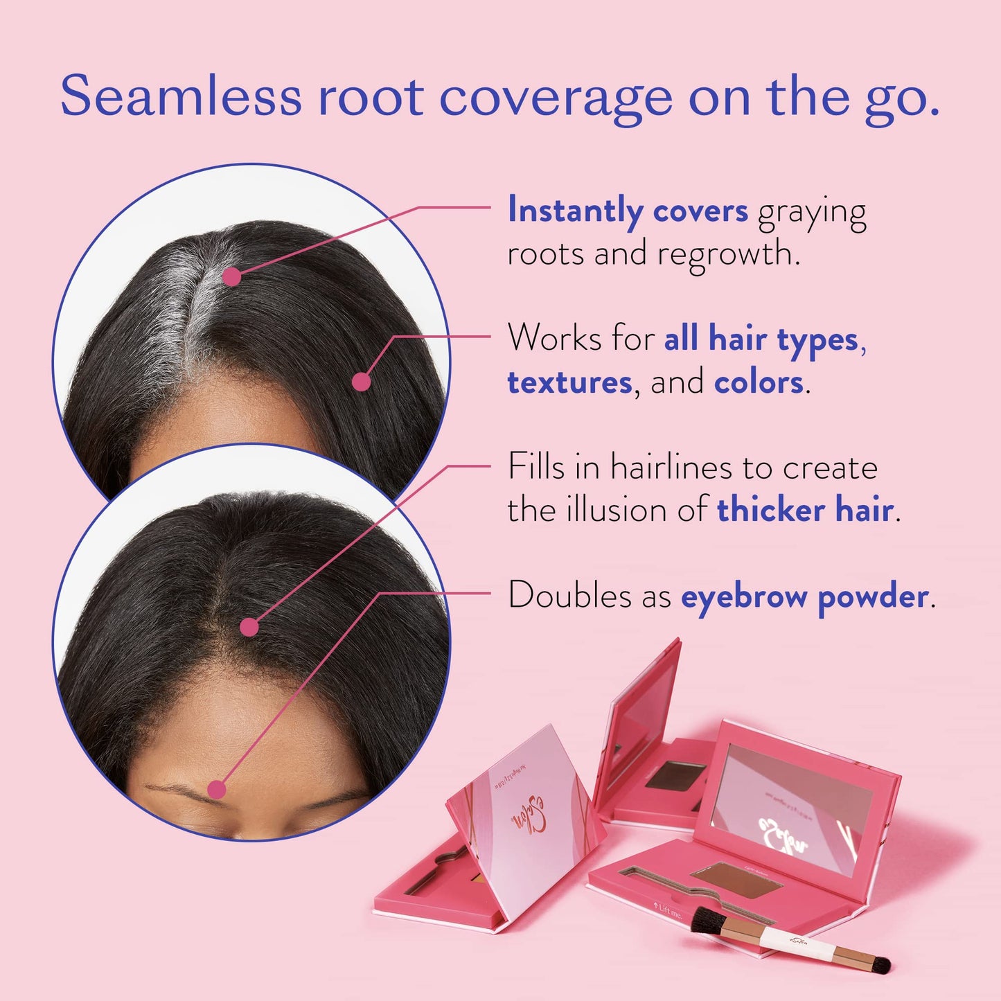 eSalon Root Touch Up + Brow Powder, Conceal & Cover (Medium Brunette) - Hairline Powder for Women - Scalp Concealer & Filler for Thinning & Gray Hair