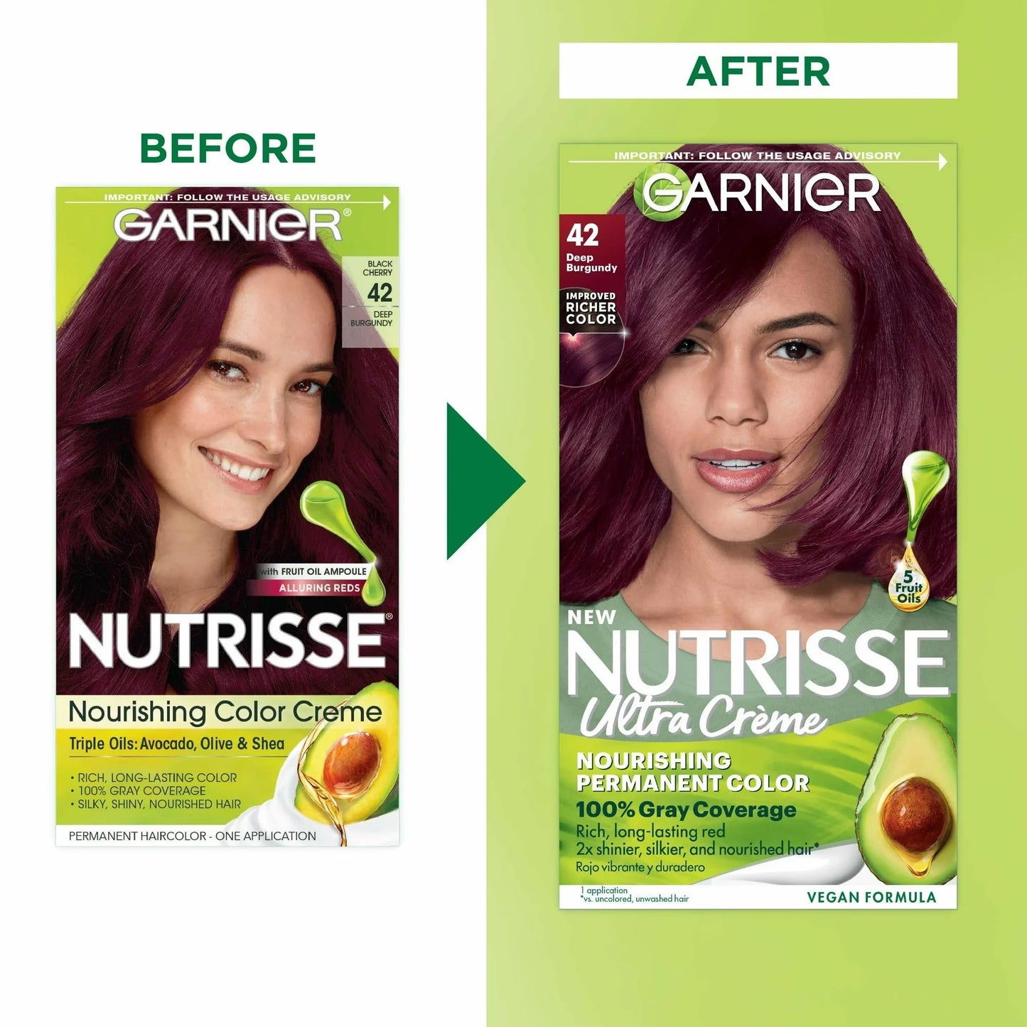 Garnier Nutrisse Nourishing Hair Color Creme, 42 Deep Burgundy (Black Cherry), 3 Count (Packaging May Vary)