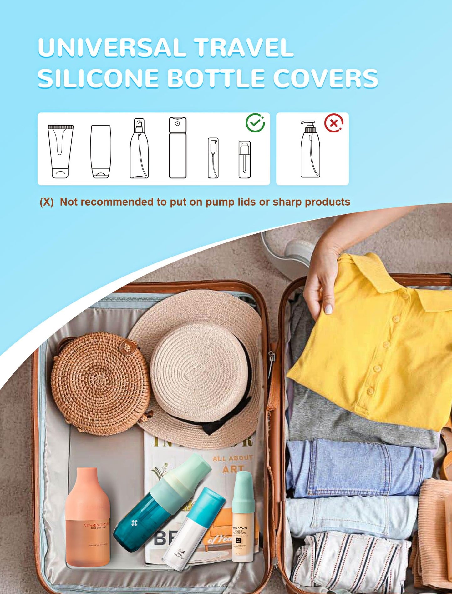 12 Pack Silicone Bottle Covers – Travel Essentials for Men & Women, Leak-Proof Elastic Sleeves for Beach, Cruise & Airplane Trips
