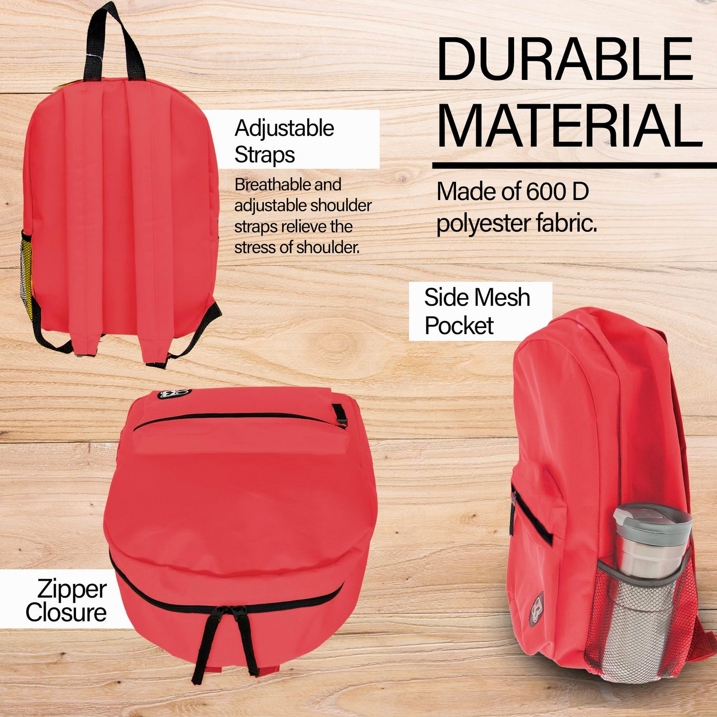 BAZIC 1032 Basic Backpack, Red, 16"