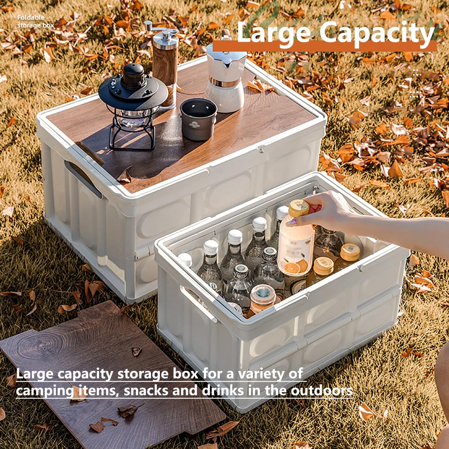 VPTMRP Collapsible Storage Bin with Handles and Wooden Lid, Large Capacity Stackable Utility Crates Holds 33lbs for Outdoor Home Storage Organizing…