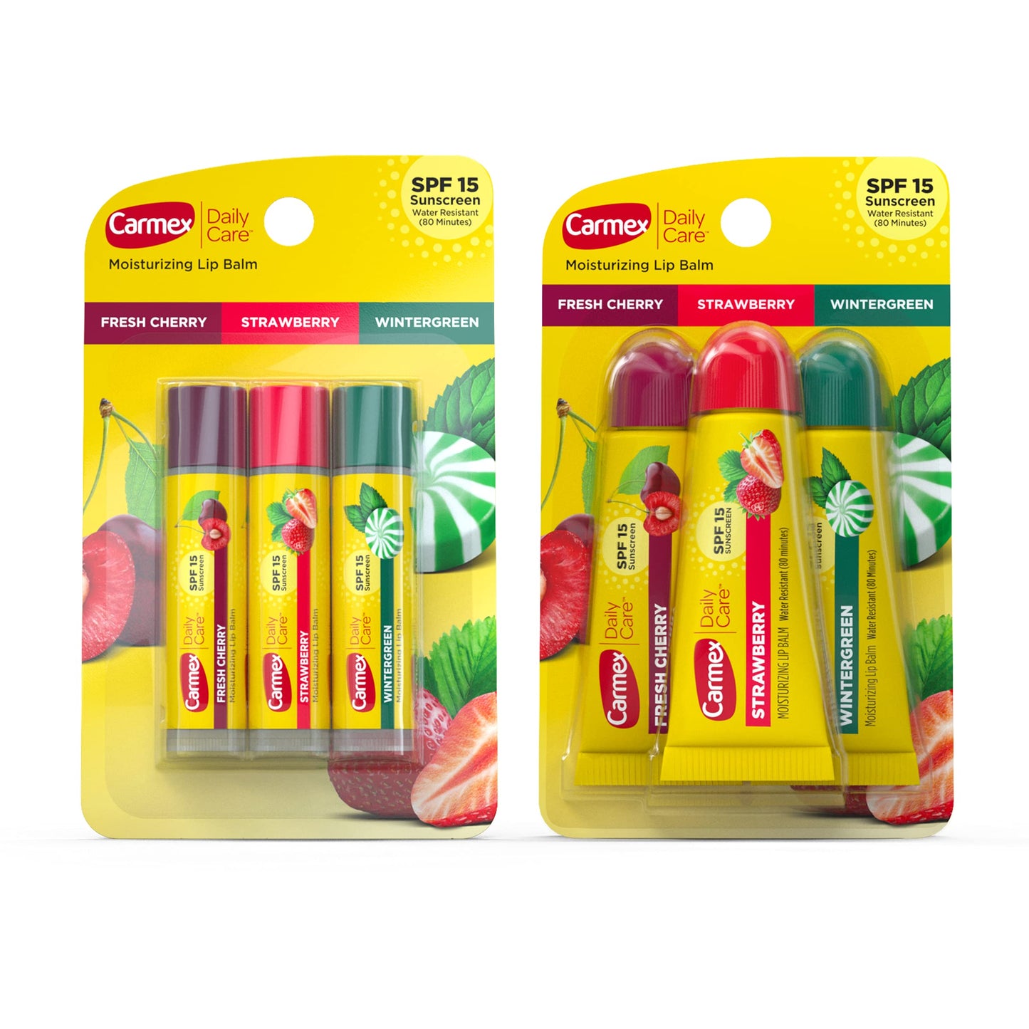 Daily Care Moisturizing Lip Balm with SPF Variety Pack in Fresh Cherry Strawberry and Wintergreen Flavors: Daily Care Sticks 0.15 OZ - 3 count (1