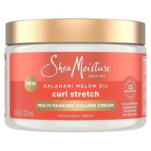 SheaMoisture Curl Stretch Multi-tasking Volume Cream Kalahari Melon Oil and a Tropical Vacation Scent With Hydrating Hyaluronic Serum, Defines Type 4