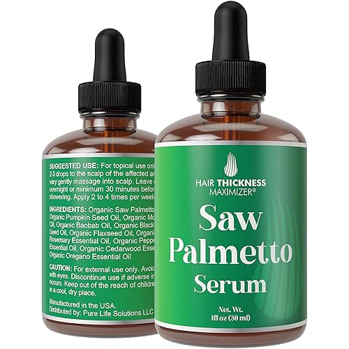 Saw Palmetto Serum for Hair Growth: Rosemary, Peppermint, Pumpkin Seed Oils. Vegan Thickening, Moisturizing, Strengthening Treatment for Women, Men
