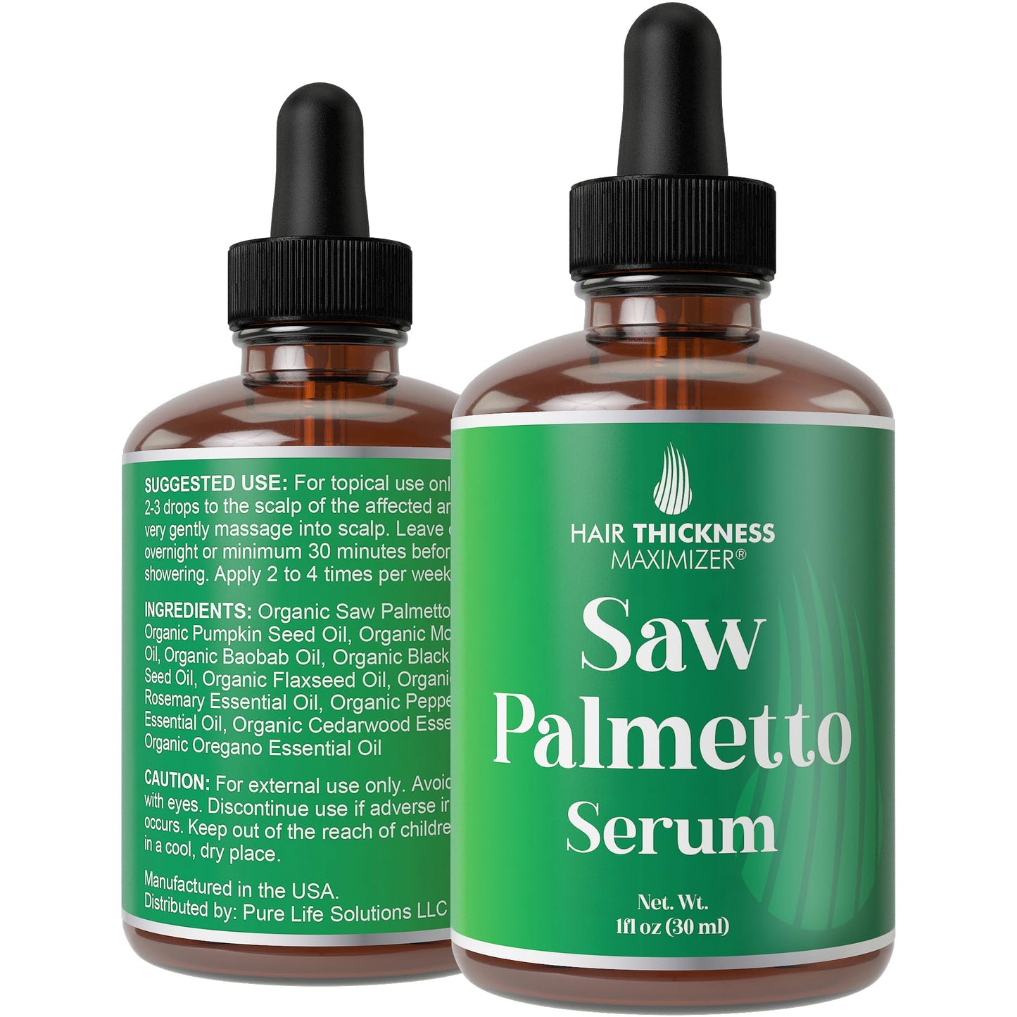 Saw Palmetto Serum for Hair Growth: Rosemary, Peppermint, Pumpkin Seed Oils. Vegan Thickening, Moisturizing, Strengthening Treatment for Women, Men