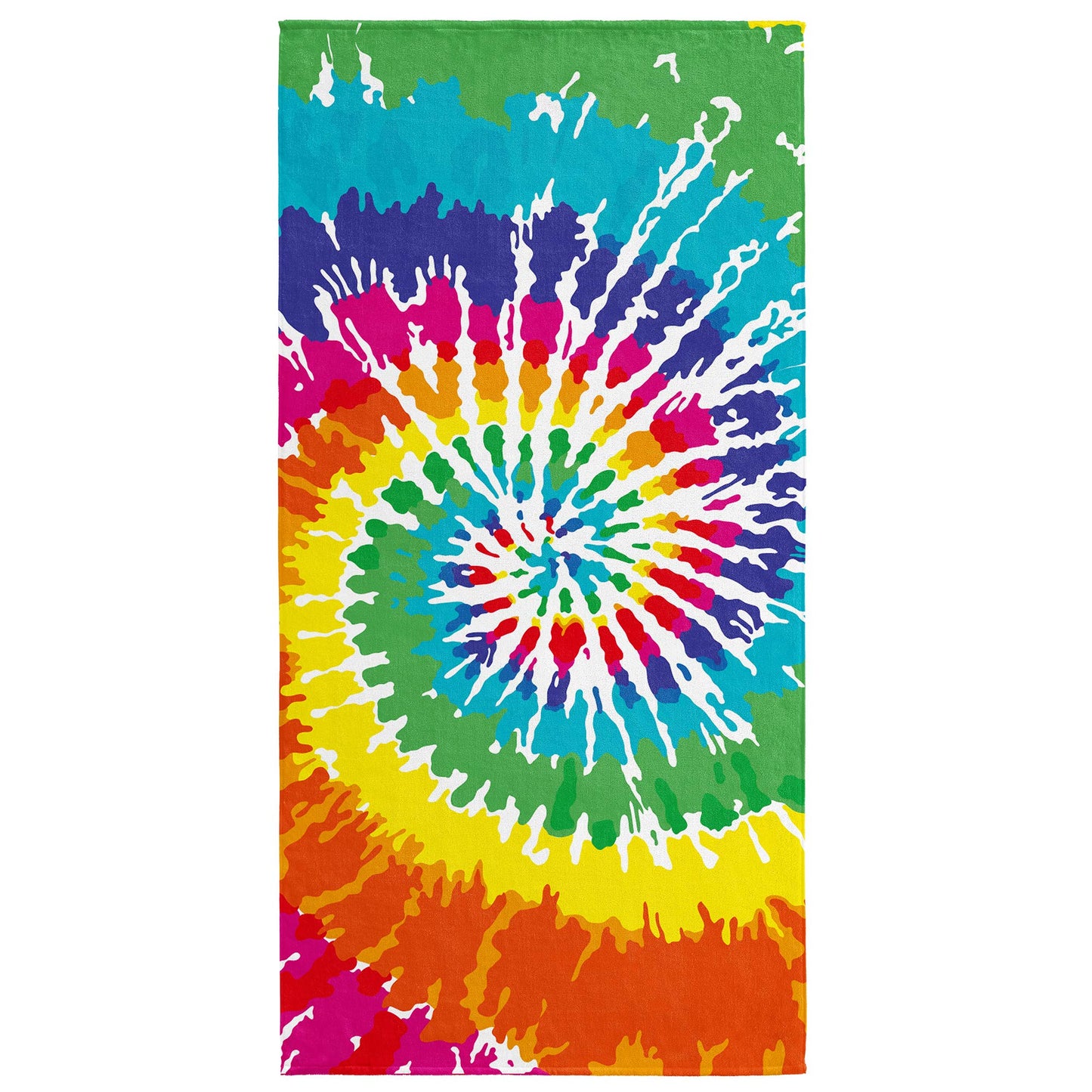 Softerry Tie Dye Beach Towel 30 x 60 inches 100% Cotton Velour Rainbow Hippie Colors Printed (Rainbow, 30" x 60")