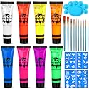 UV Blacklight Neon Face and Body Paint, 8 Tubes 0.84oz Glow in the Dark Body Paints, Neon Fluorescent Glow in Dark Party Supplies