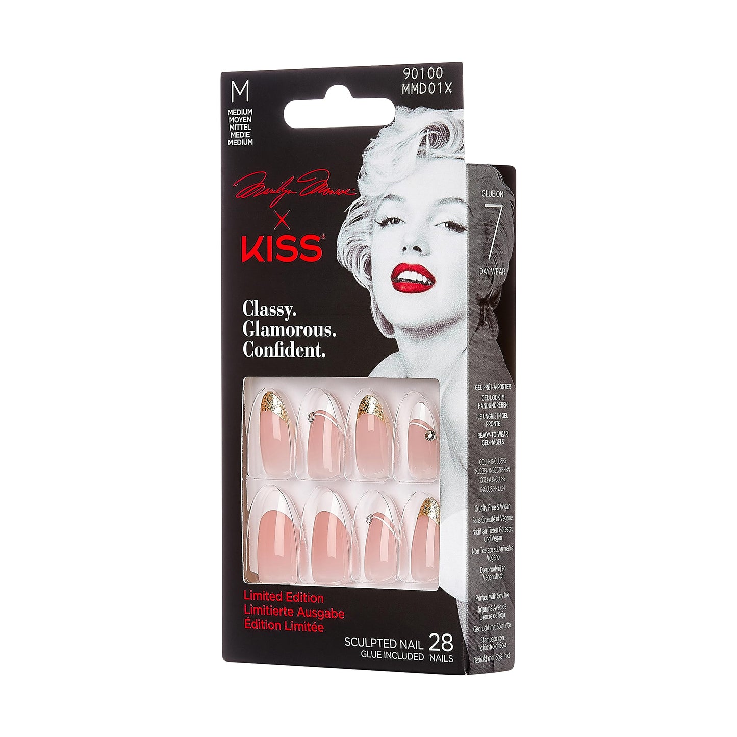 Marilyn Monroe x KISS Limited Edition Glue-On Nails, 28 Fake Nails, Gel Nail Glue Net Wt. 2g (0.07 Oz.), Mini Nail File, Wooden Manicure Stick Beauty & Personal Care KISS