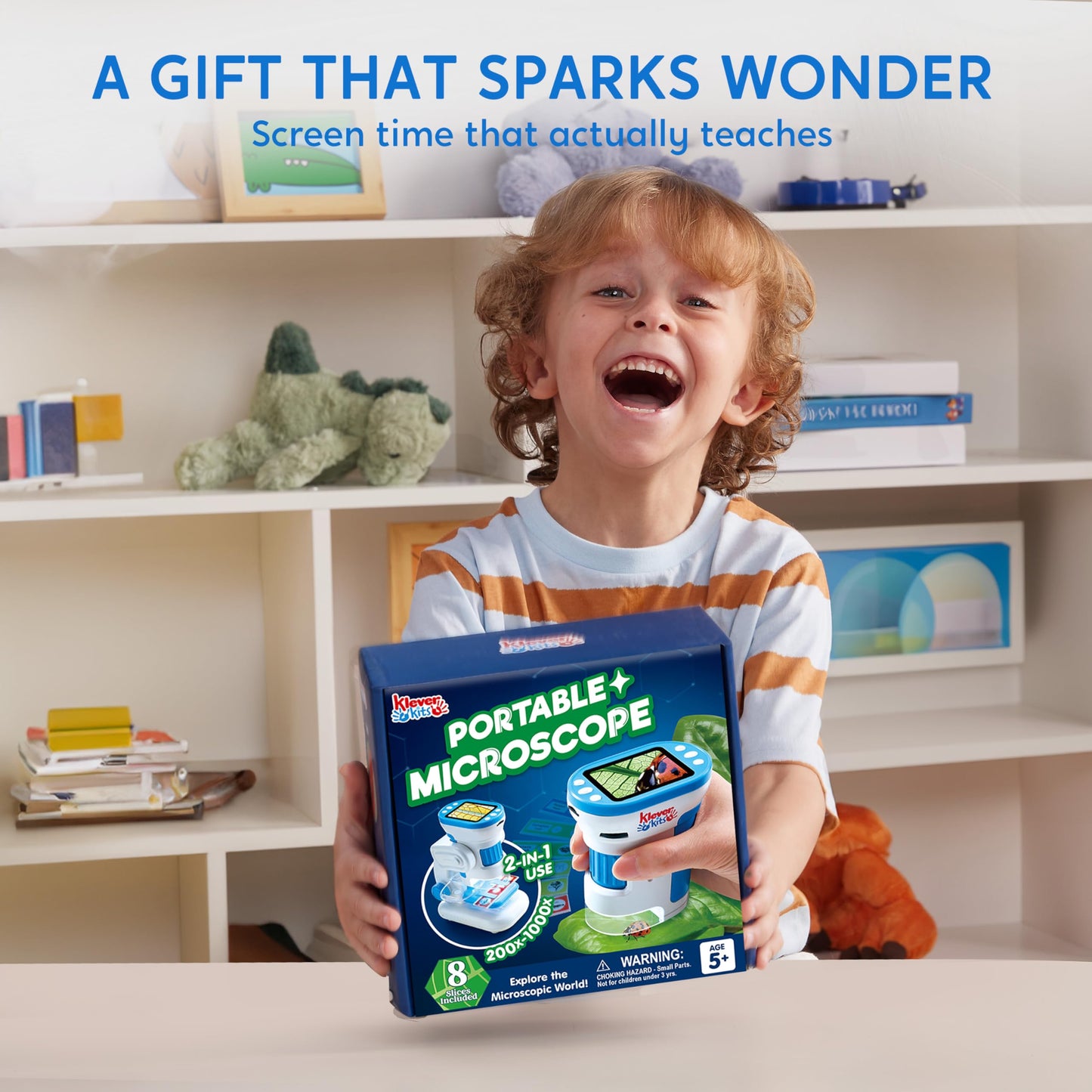 Klever Kits 2-in-1 Kids Microscope – 1000X HD Digital Handheld with 2" LED Screen, Slides & 32G Card, Educational Gift for Ages 5–12