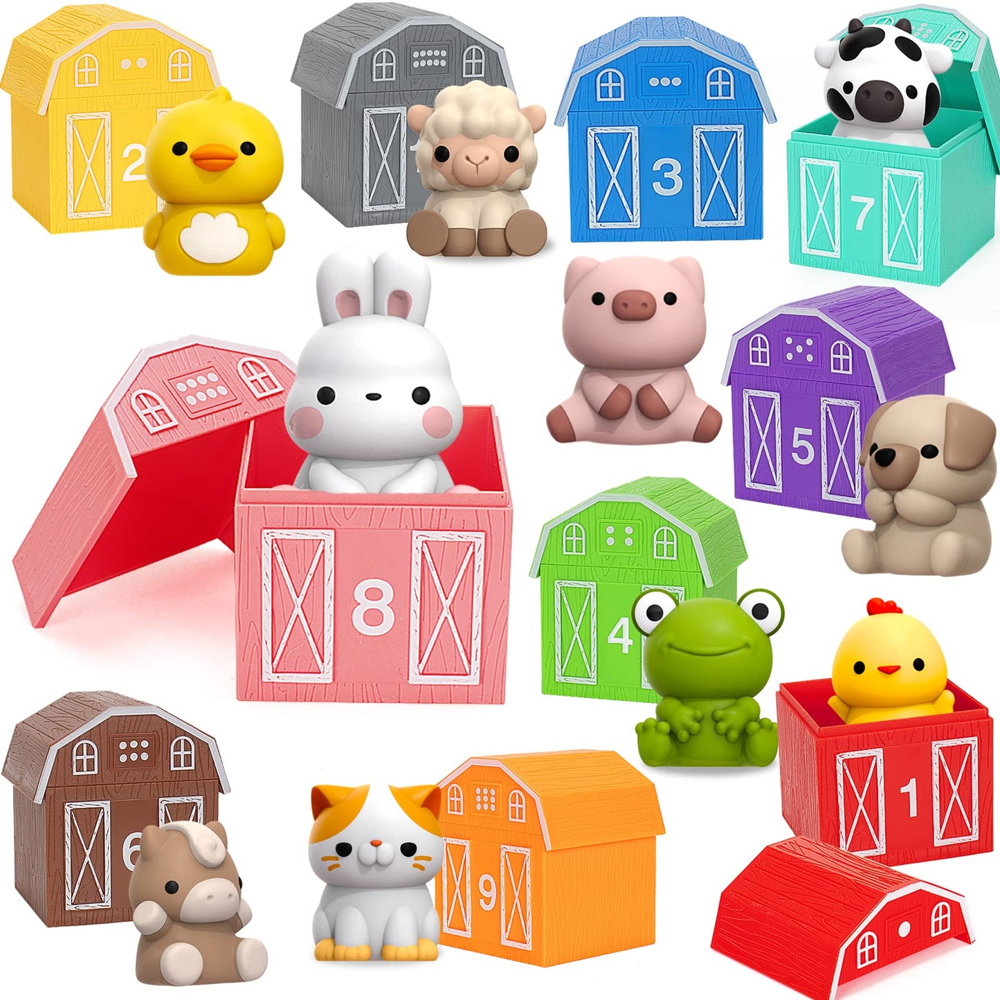 Learning Toys for Toddlers Ages 1-3 – 20 Pcs Farm Animal Montessori Counting, Sorting & Matching Fine Motor Games, Gifts for Boys & Girls 12-18m+
