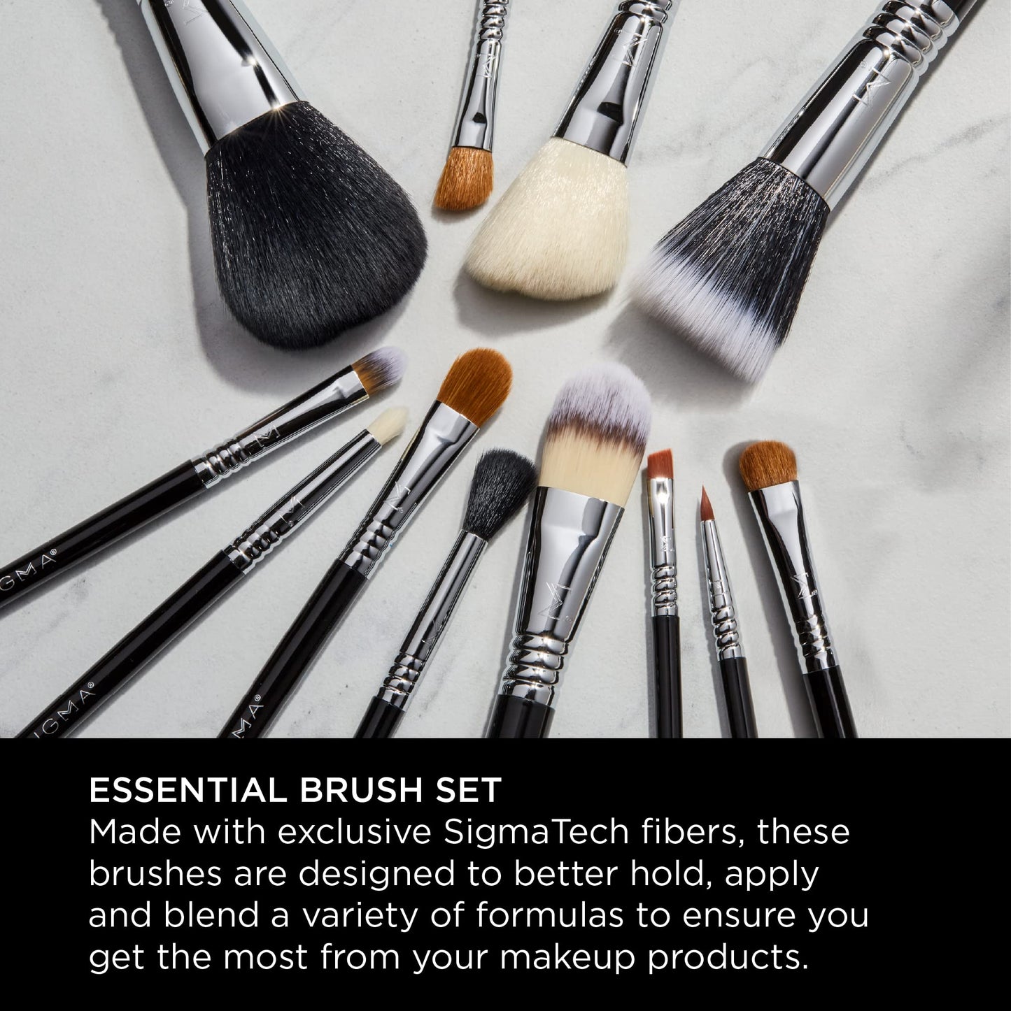 Sigma Beauty Essential Makeup Brushes Set - Professional Grade Makeup Brush Set with Premium Fibers and Sleek, Durable Handles for Face & Eyes