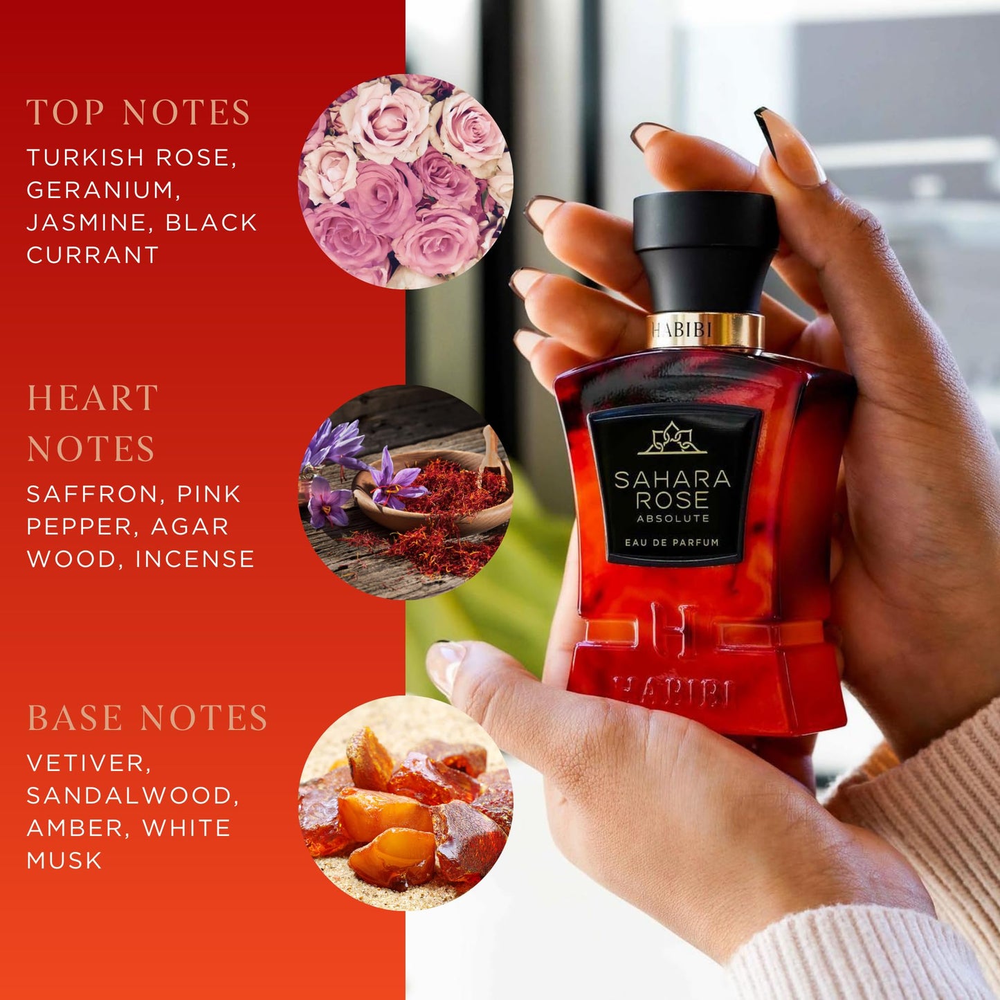 H HABIBI Sahara Rose Perfume for Men - 2.5 oz (75ML) Long Lasting Arabian Cologne, Floral Amber Woody Men Perfume, Luxury Fragrance Gift for Special