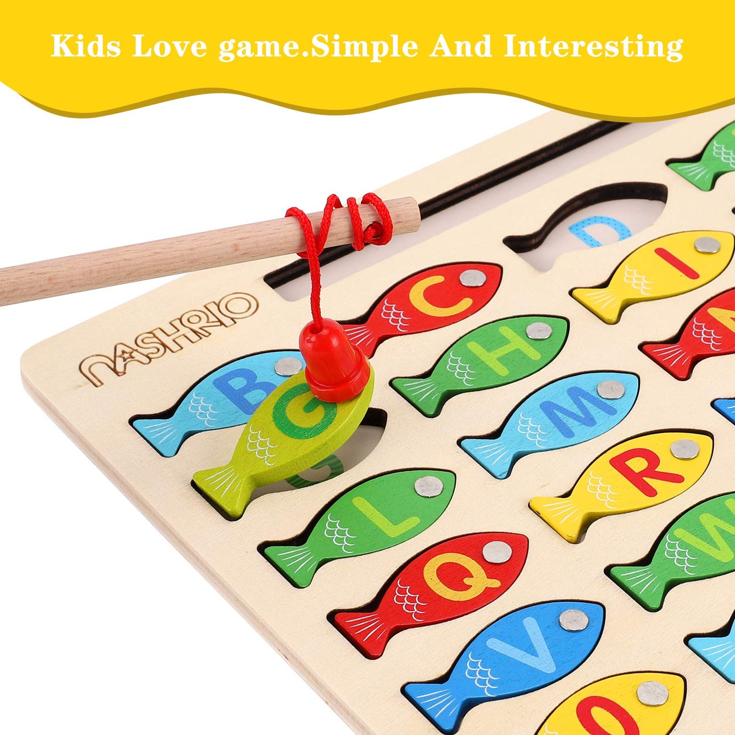Magnetic Wooden Fishing Game for Toddlers – Alphabet & Number Catching Puzzle, Preschool Learning ABC Math Educational Toy for Kids Ages 3-5