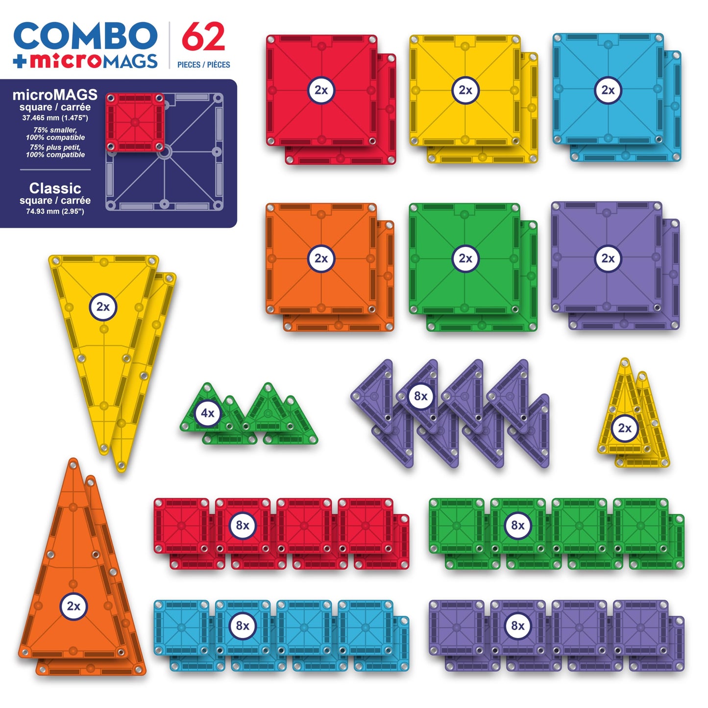 MAGNA-TILES Combo 62-Piece Magnetic Construction Set, The Original Magnetic Building Brand