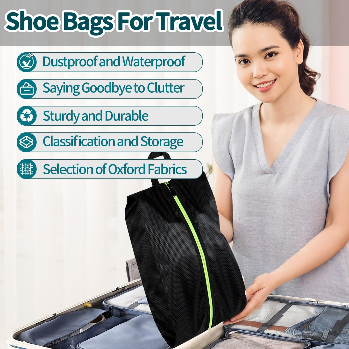 Eopres 3-Pack Travel Shoe Bags – Large Oxford Fabric, Dustproof & Waterproof, Multi-Functional Storage for Men & Women, Black