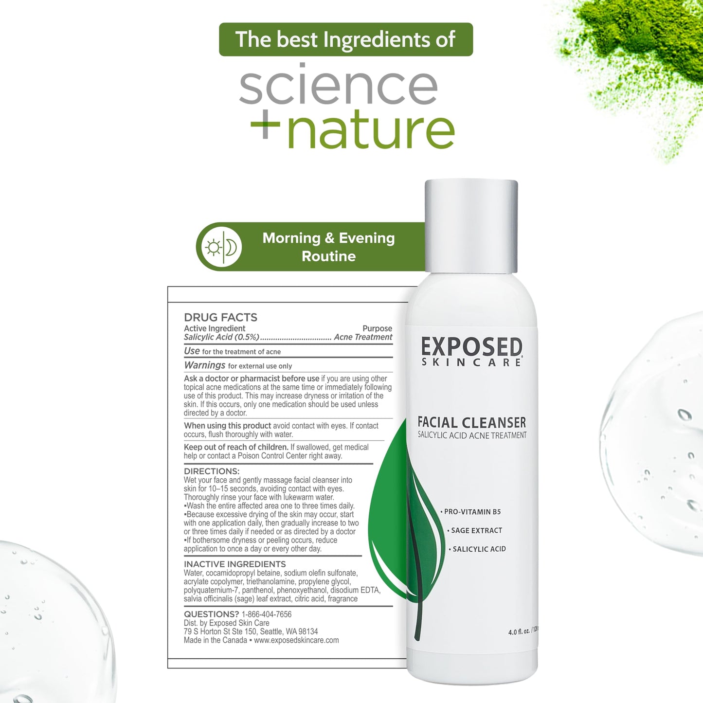 Exposed Skin Care, Acne Facial Cleanser with 0.5% Salicylic Acid for Sensitive and Acne-Prone Skin - Gentle Daily Face Wash for Breakout, Blackhead