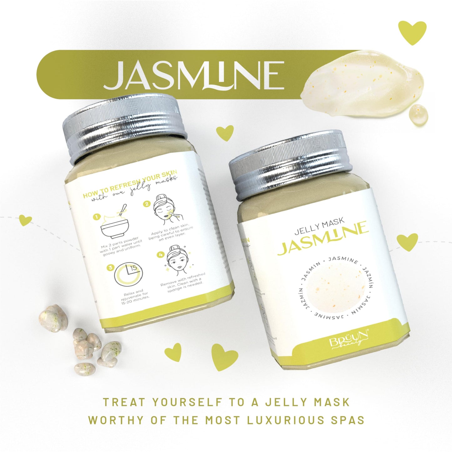 BRÜUN Peel-Off Jazmine Jelly Mask for Face Care - A 23 fl oz Rubber Mask Jar for 30 to 35 Treatments - A Skin Care Moisturizing Gel Mask of Spa Set