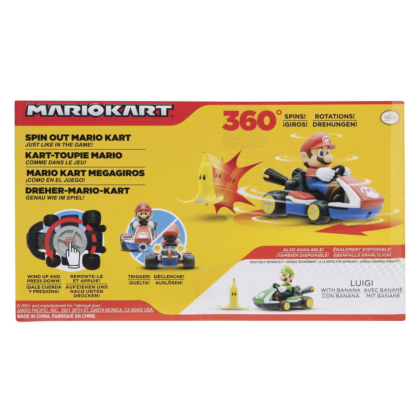Super Mario Spin Out Mariokart Mario Racer Vehicle with 360 Spins, Wind Up and Go! Includes One 2.5” Mario Action Figure