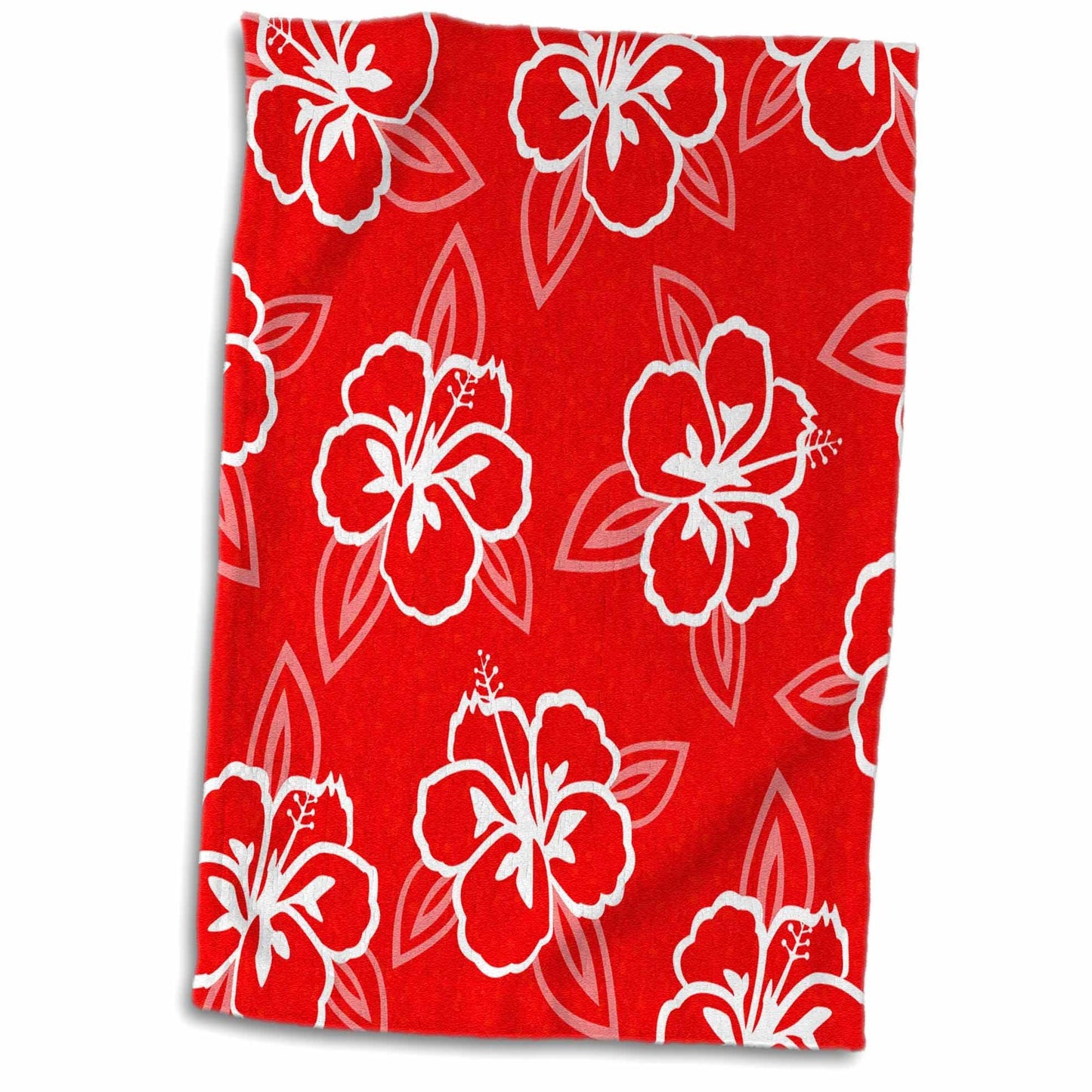 3D Rose Hawaiian Hibiscus Flower Print-Red and White Hand/Sports Towel, 15 x 22