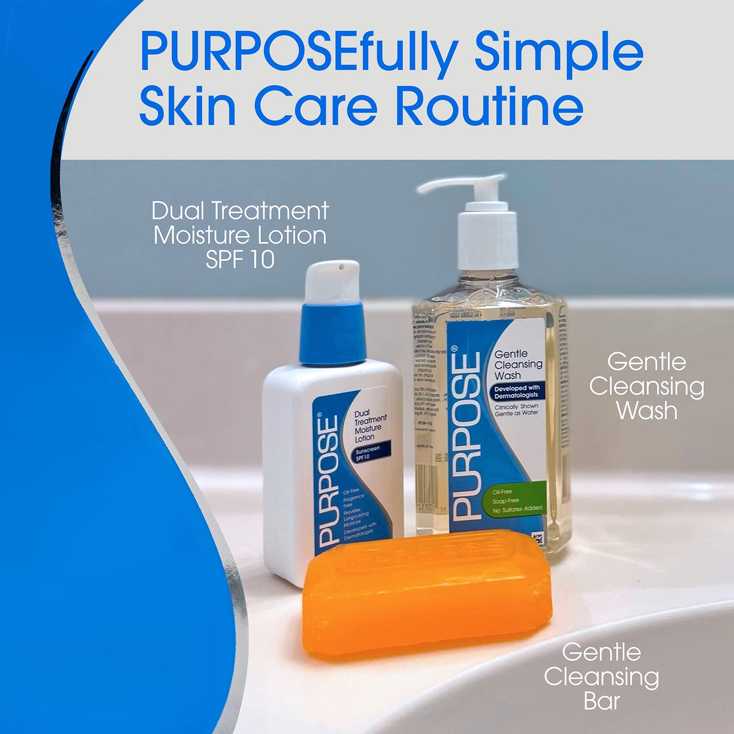 PURPOSE Gentle Cleansing Bar, Gentle As Water, All Skin Types, For Sensitive & Dry Skin, Oil-free, Hypoallergenic, Sulfate-Free, 6 oz Bar