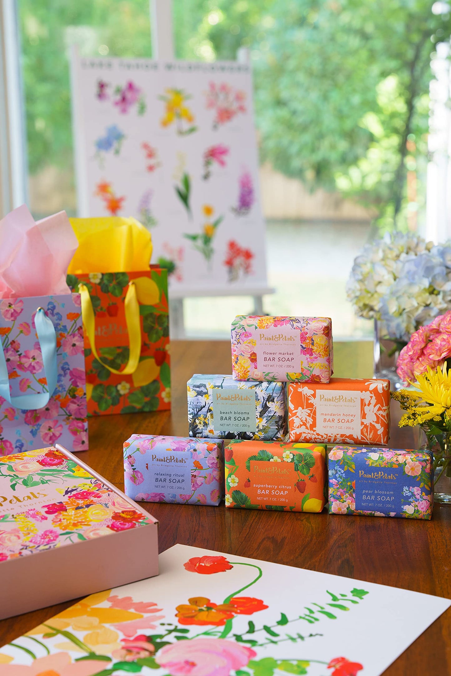 PAINT & PETALS Scented Bar Soap Set with 6 Different Scents and 2 Gift Bags, 7 Ounces Each