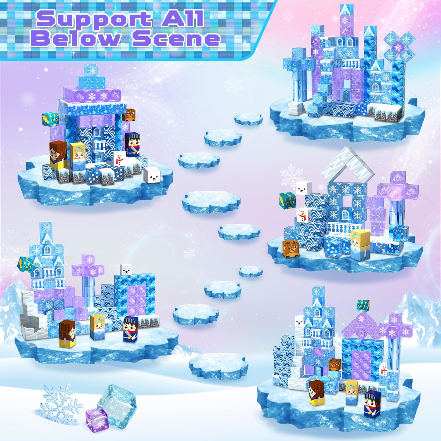 Magnetic Blocks 100pcs 0.8in – Transparent Building Cubes for Kids 4-8, Princess Castle Magnet Tiles Toy Gift for Girls Ages 3-12