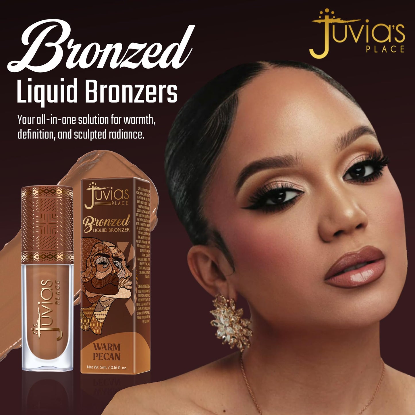Juvia’s Place Bronzed Liquid Bronzer - Warm Pecan - Liquid Bronzer for Face w/Silky Blendable Texture - Buildable Coverage for Natural Contour