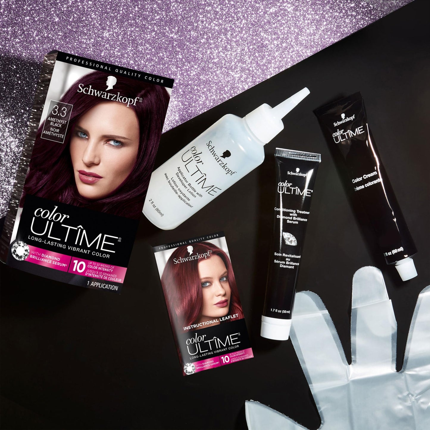 Schwarzkopf Color Ultime 3.3 Amethyst Black Hair Dye, Permanent Intense Black with Diamond Brilliance, Fade-Resistant, Covers Grays, All Hair Textures