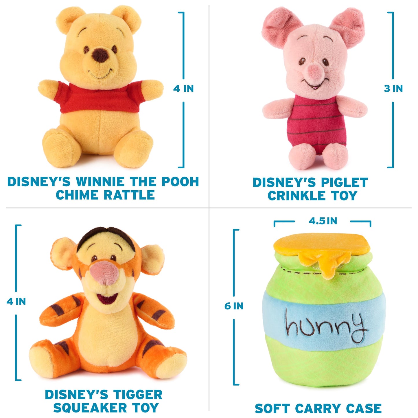 GUND Disney Official Winnie The Pooh Plush Playset with Pooh, Tigger, and Piglet, Sensory Toy Stuffed Animals for Ages 0 and Up, Green, 8”