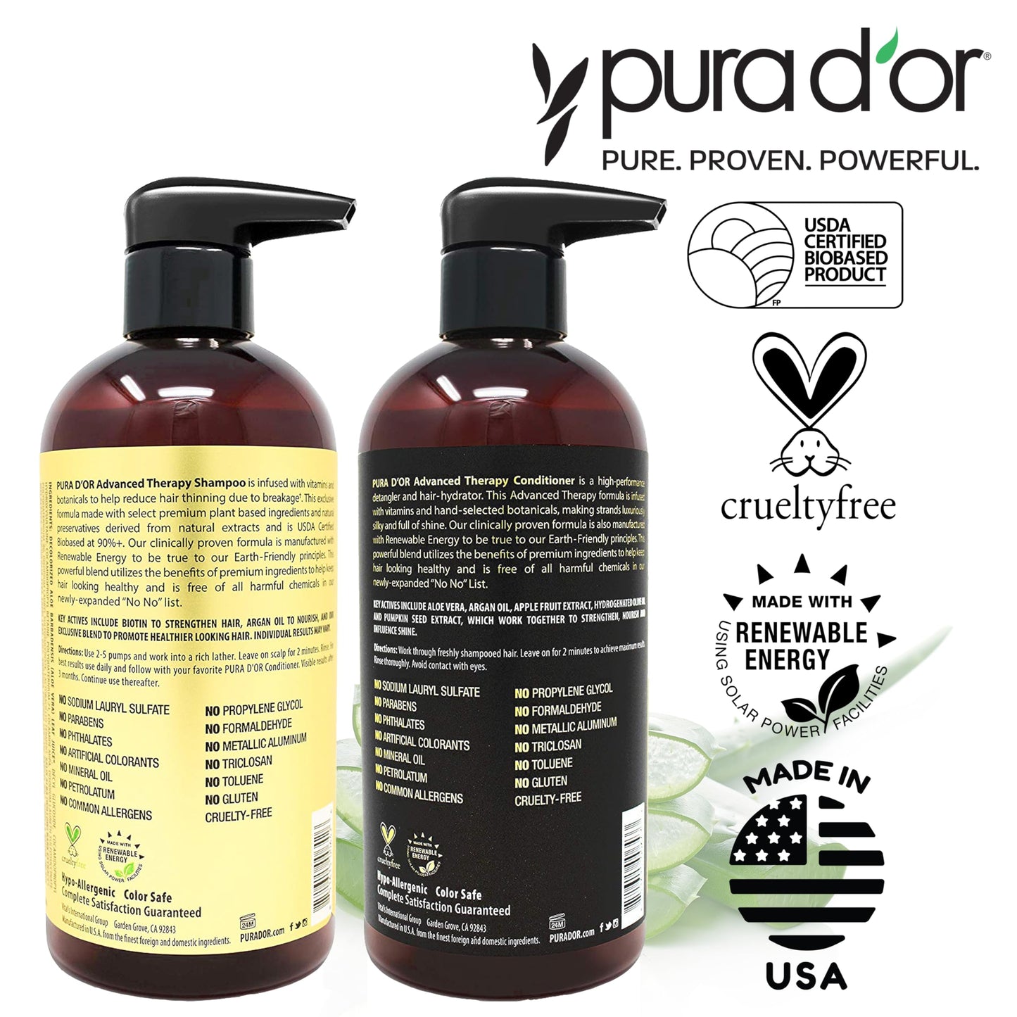 PURA D'OR Advanced Therapy Biotin Shampoo & Conditioner Hair Care Set For Hair Thinning, CLINICALLY TESTED Effective Results, Herbal Hair Thickening
