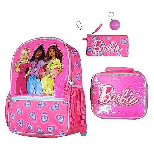 Barbie Backpack Barbie and Friends Magic Sequins 5 PC Set with Matching Lunch Box School Bookbag
