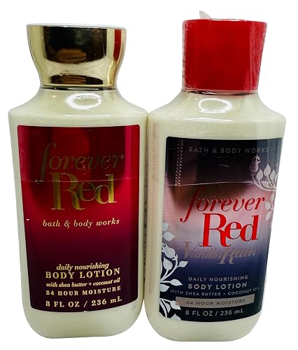 Bath & Body Works Forever Red + Forever Red Vanilla Rum Body Lotion Set of 2 - Warm Fruity Vanilla Gift Set