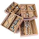Huji Stackable Jewelry Trays Organizer Storage Rings Earrings Bracelets Watches Necklaces (1, Camel Brown Stack-able Trays)