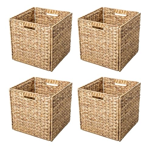 Trademark Innovations Foldable Hyacinth Storage Baskets with Iron Wire Frame (Set of 4)