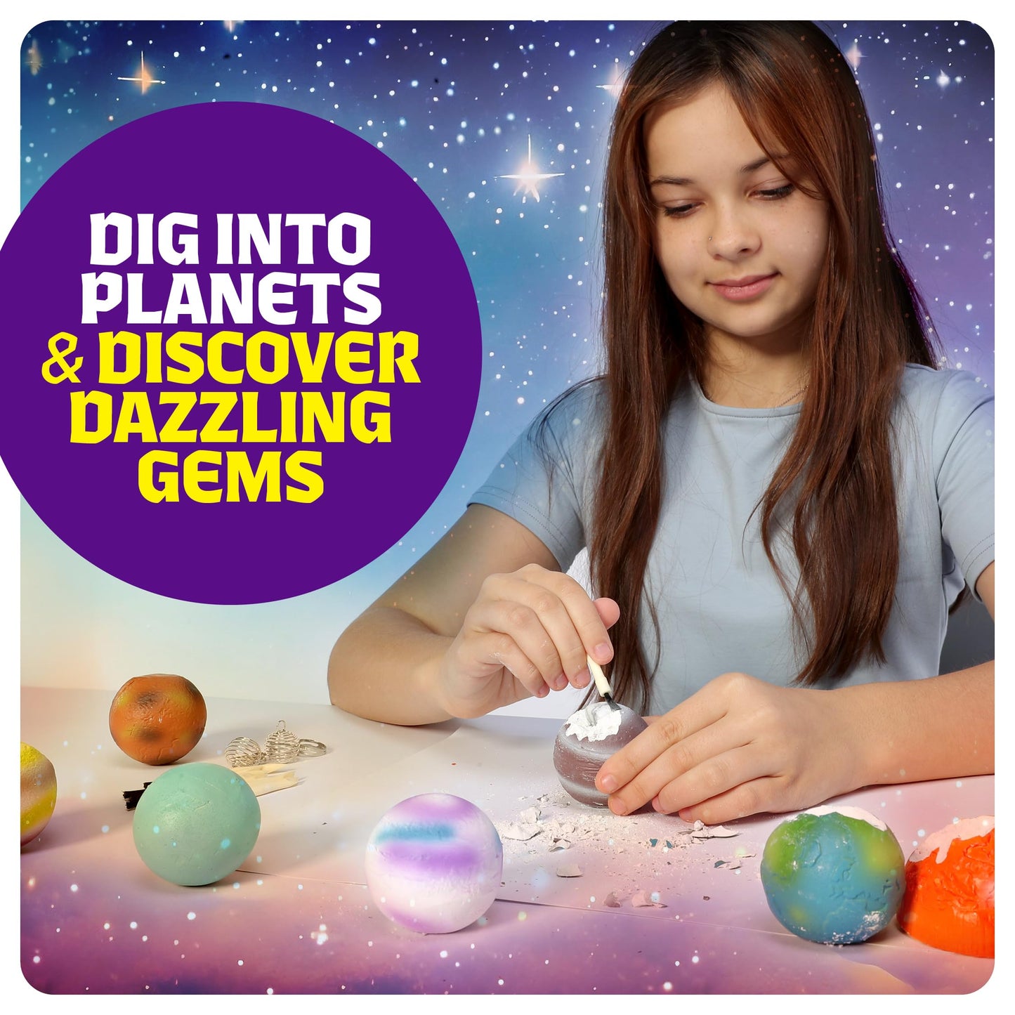 Dan&Darci Galaxy Gem Dig Kit – Space Science STEM Toy with Gemstones for Kids Ages 6-12, Fun Gift for Boys & Girls