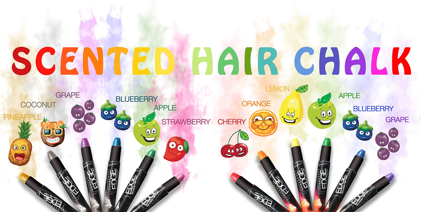KC Republic Hair Chalk for Kids Jumbo Hair Chalk Sticks Washable Hair Color Temporary Dye for Girls Safe Scented Rainbow Metallic Glitter Hair