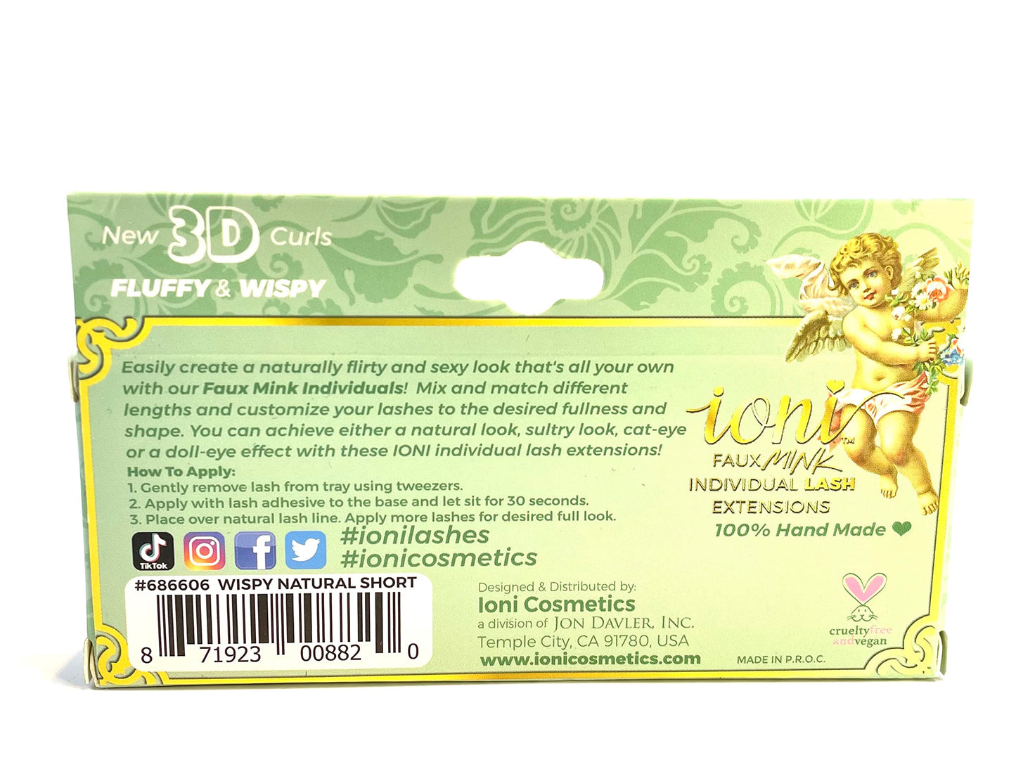 Ioni Cosmetics Faux Mink Individual Lash Extensons 3-STRAND Natural-Short, Black