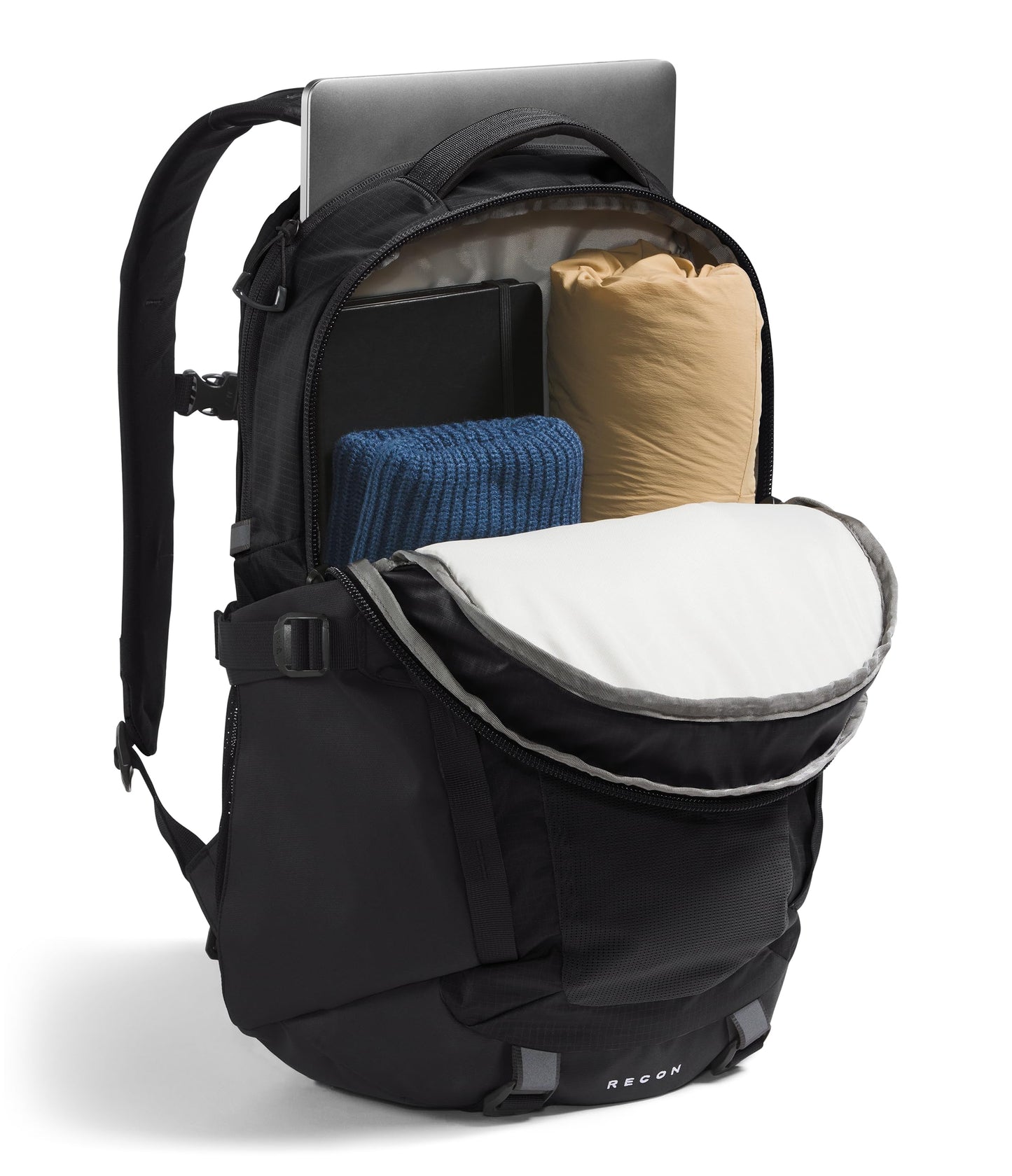 The North Face Recon Everyday Laptop Backpack - Daypack, Water Repellent, 16" Laptop Sleeve, 2 Water Bottle Pockets, TNF Black/TNF Black-NPF, One Size