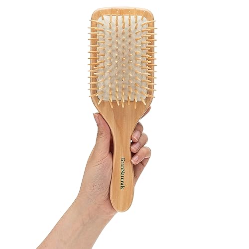 Wooden Bristle Paddle Hair Brush | Length 10.25" Width 3.5"| Large Flat Natural Eco Friendly Wood Handle Hairbrush for Men & Women with Thick, Curly